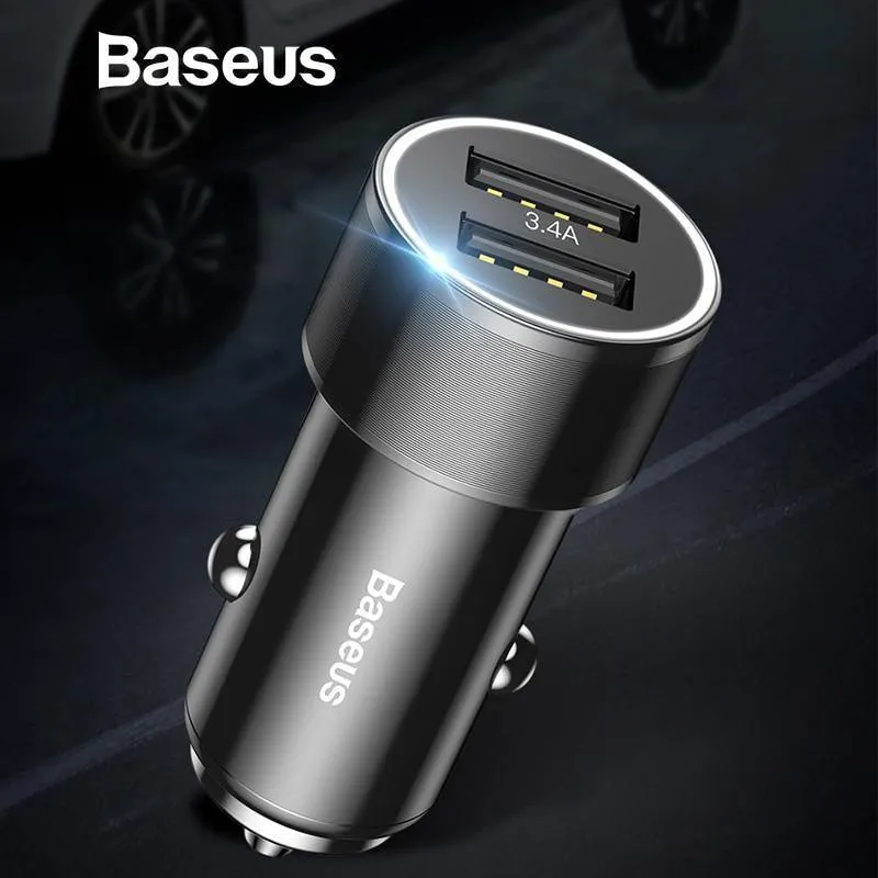 Baseus 3.4A Autoladegerät für iPhone Samsung Xiaomi Dual USB Handyladegerät für Auto Tablet Reiseadapter Autotelefonladegerät