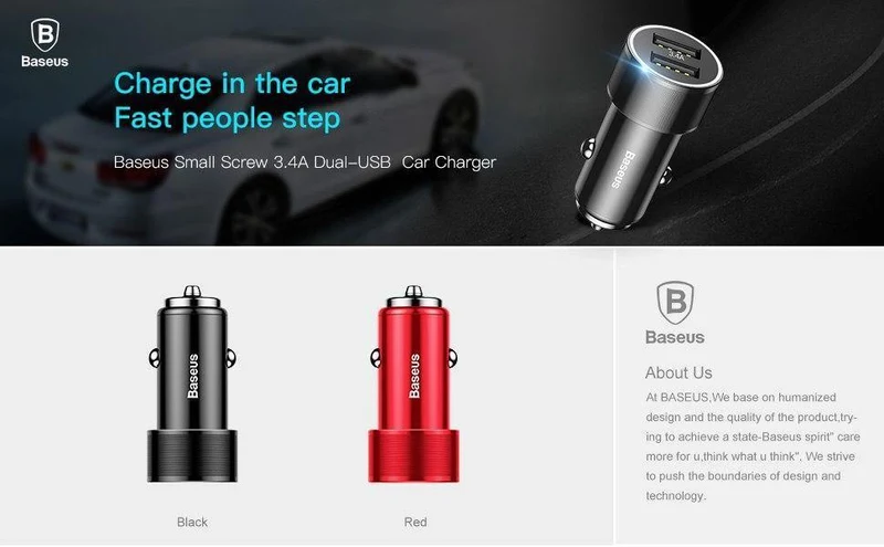 Baseus 3.4A Autoladegerät für iPhone Samsung Xiaomi Dual USB Handyladegerät für Auto Tablet Reiseadapter Autotelefonladegerät