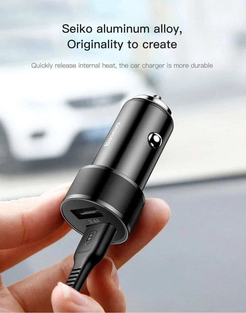 Baseus 3.4A Autoladegerät für iPhone Samsung Xiaomi Dual USB Handyladegerät für Auto Tablet Reiseadapter Autotelefonladegerät