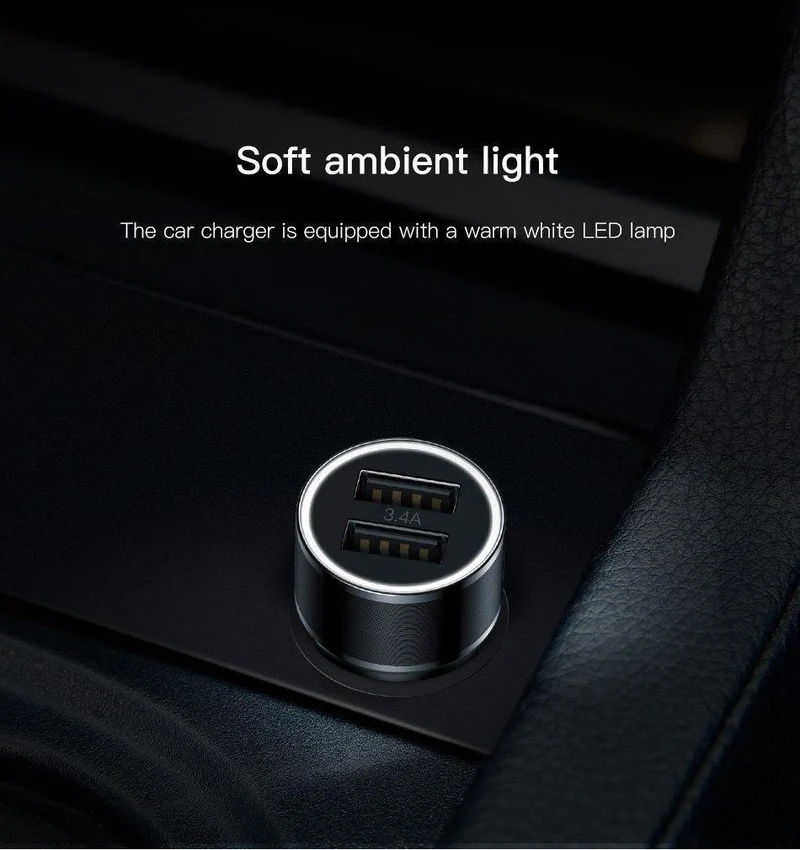 Baseus 3.4A Autoladegerät für iPhone Samsung Xiaomi Dual USB Handyladegerät für Auto Tablet Reiseadapter Autotelefonladegerät