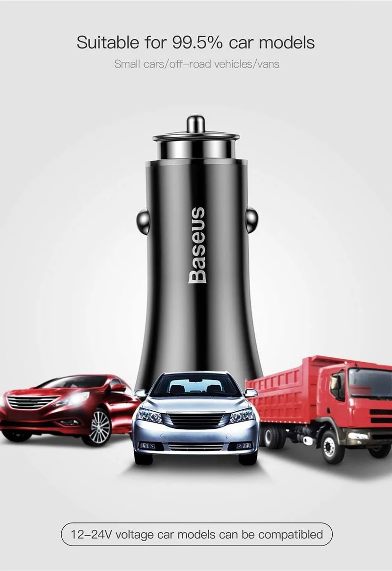 Baseus Quick Charge 3.0 Autoladegerät für iPhone Samsung Xiaomi Schnellladegerät QC3.0 Schnelllade-Dual-USB-Handyladegerät