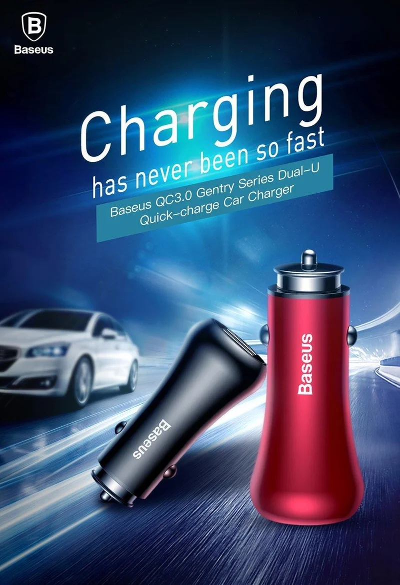 Baseus Quick Charge 3.0 Autoladegerät für iPhone Samsung Xiaomi Schnellladegerät QC3.0 Schnelllade-Dual-USB-Handyladegerät