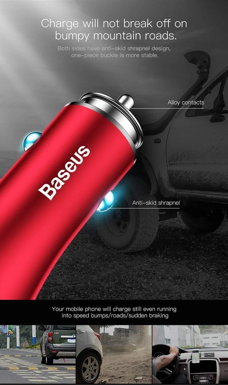 Baseus Quick Charge 3.0 Autoladegerät für iPhone Samsung Xiaomi Schnellladegerät QC3.0 Schnelllade-Dual-USB-Handyladegerät