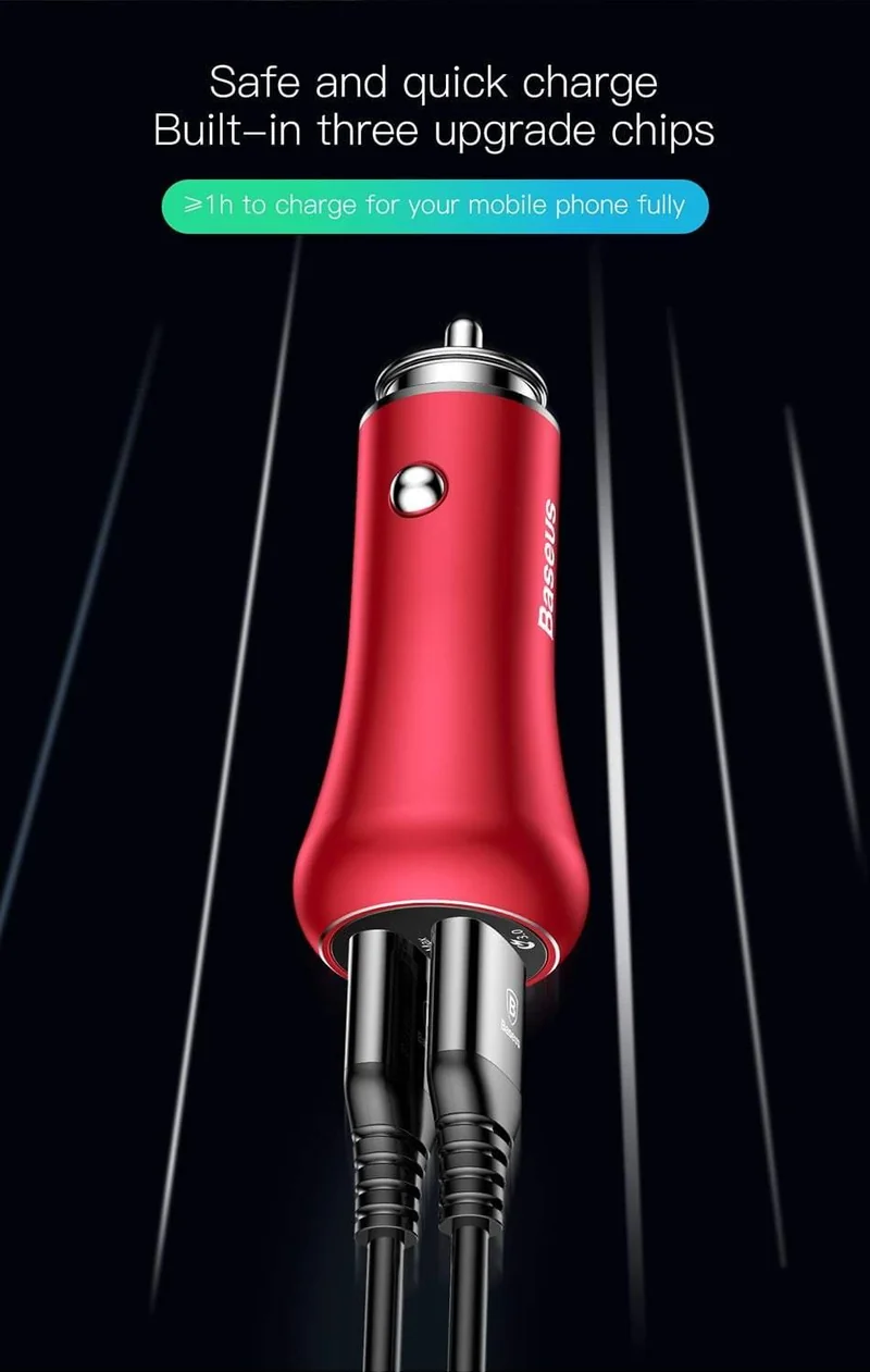Baseus Quick Charge 3.0 Autoladegerät für iPhone Samsung Xiaomi Schnellladegerät QC3.0 Schnelllade-Dual-USB-Handyladegerät