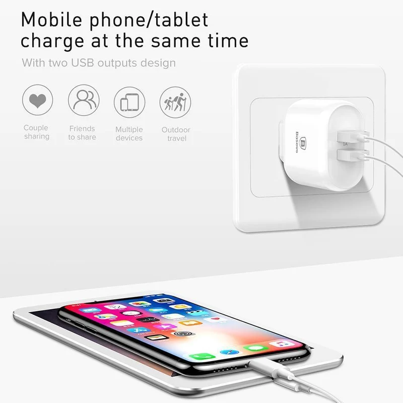 Baseus QC 3.0 Dual USB-Ladegerätadapter EU-Stecker Reisewand Schnellladegerät für iPhone Samsung Xiaomi Handyladegerät