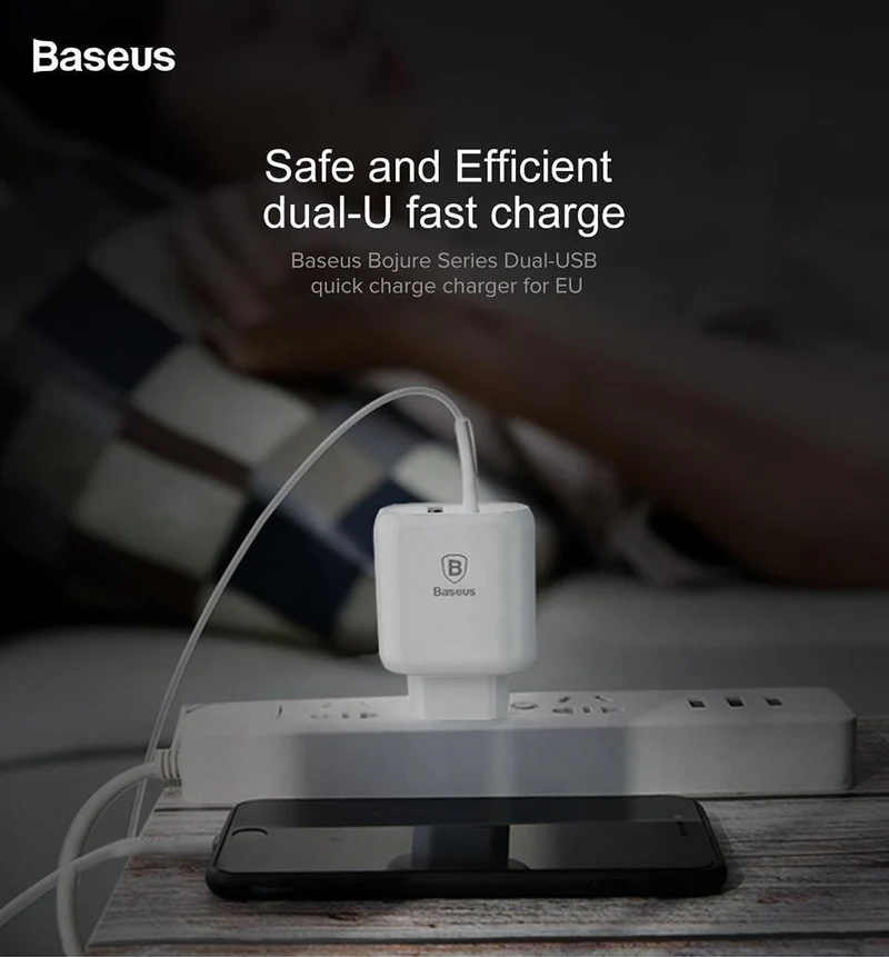Baseus QC 3.0 Dual USB-Ladegerätadapter EU-Stecker Reisewand Schnellladegerät für iPhone Samsung Xiaomi Handyladegerät
