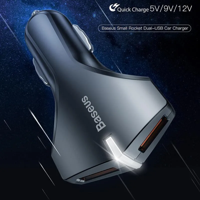 Baseus Quick Charge 3.0 Autoladegerät 5V3A QC3.0 Turbo-Schnelllade-Autoladegerät Dual-USB-Autoladegerät für Mobiltelefone für iPhone 8 7