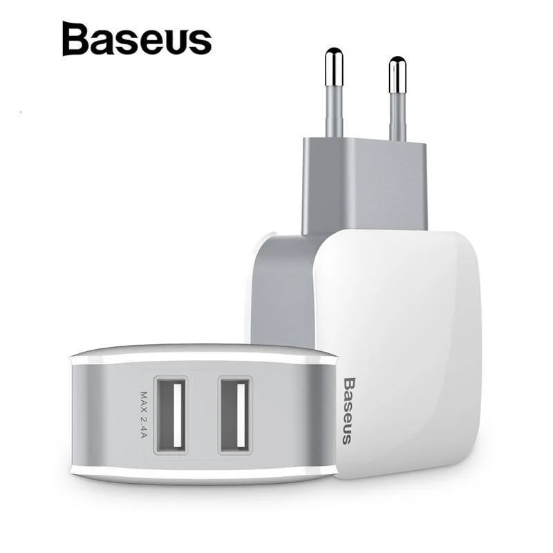 Baseus 2 USB EU-Ladestecker für Samsung Huawei Xiaomi Dual USB-Anschluss Reiseladegerät Handy USB-Ladeadapter 5V2.4A