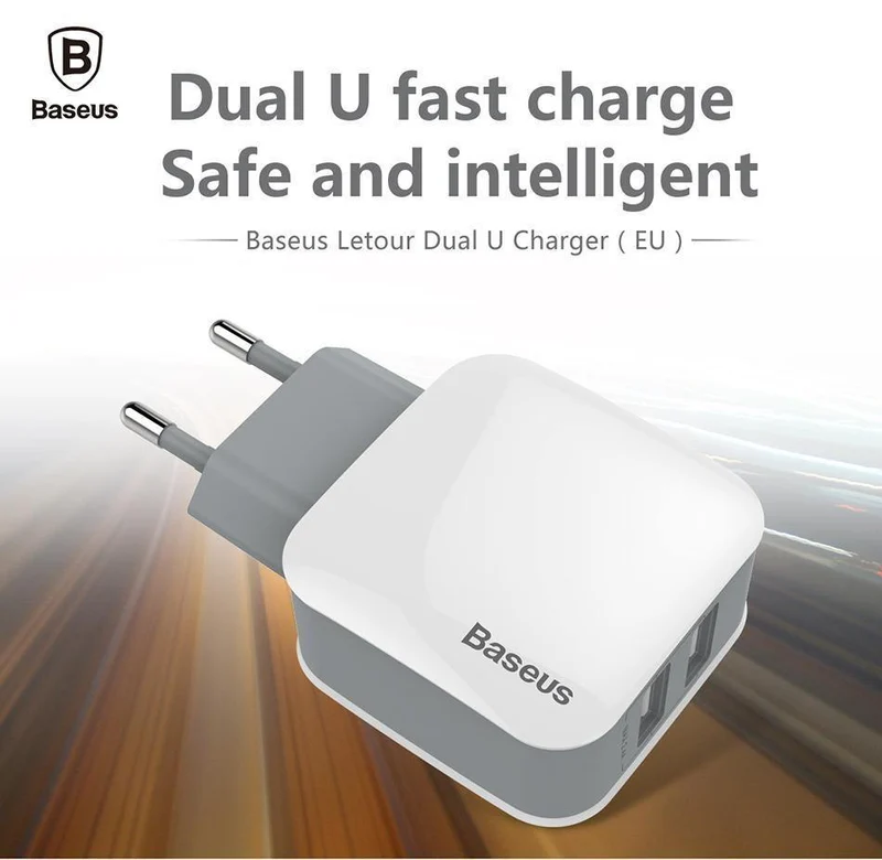 Baseus 2 USB EU-Ladestecker für Samsung Huawei Xiaomi Dual USB-Anschluss Reiseladegerät Handy USB-Ladeadapter 5V2.4A