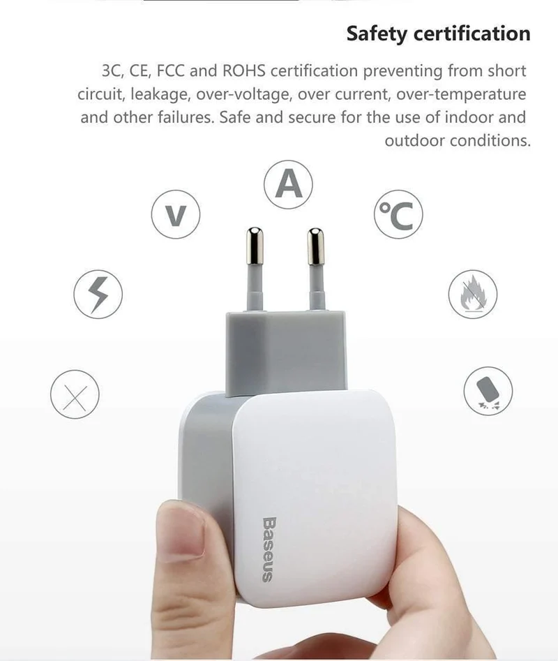 Baseus 2 USB EU-Ladestecker für Samsung Huawei Xiaomi Dual USB-Anschluss Reiseladegerät Handy USB-Ladeadapter 5V2.4A