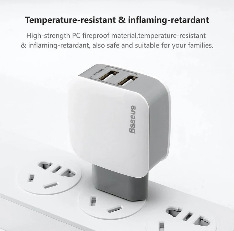 Baseus 2 USB EU-Ladestecker für Samsung Huawei Xiaomi Dual USB-Anschluss Reiseladegerät Handy USB-Ladeadapter 5V2.4A