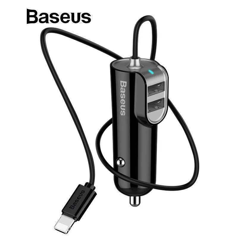 Baseus 3in1 5.5A USB Autoladegerät für iPhone X 8 Samsung Handyladegerät 3 Ports USB-Schnellautoladegerät & 1m Kabel für iPhone