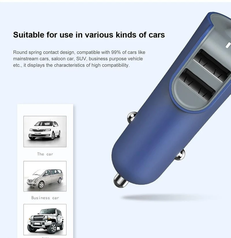 Baseus 3in1 5.5A USB Autoladegerät für iPhone X 8 Samsung Handyladegerät 3 Ports USB-Schnellautoladegerät & 1m Kabel für iPhone