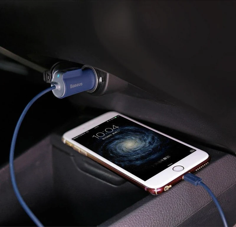 Baseus 3in1 5.5A USB Autoladegerät für iPhone X 8 Samsung Handyladegerät 3 Ports USB-Schnellautoladegerät & 1m Kabel für iPhone
