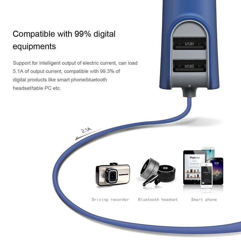 Baseus 3in1 5.5A USB Autoladegerät für iPhone X 8 Samsung Handyladegerät 3 Ports USB-Schnellautoladegerät & 1m Kabel für iPhone