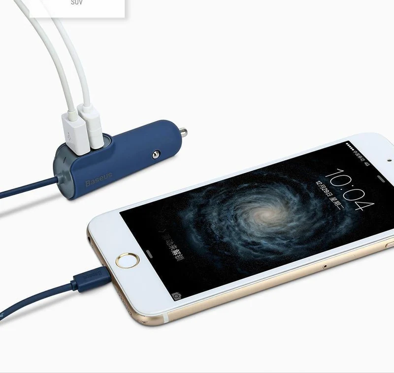 Baseus 3in1 5.5A USB Autoladegerät für iPhone X 8 Samsung Handyladegerät 3 Ports USB-Schnellautoladegerät & 1m Kabel für iPhone