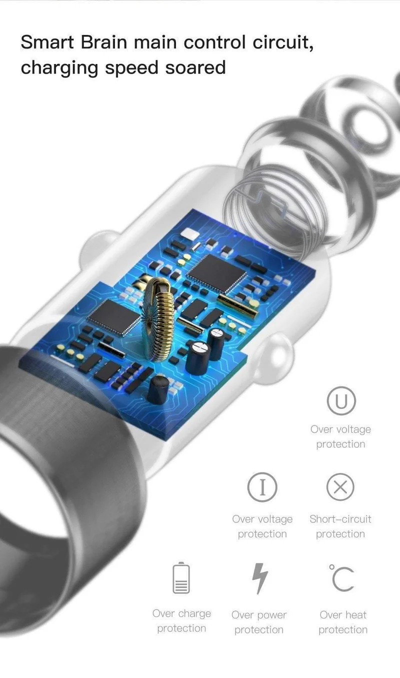 Baseus Metall-Autoladegerät-Adapter für Mobiltelefone, 3.4 A, Dual-USB-Autotelefonladegerät für iPhone, Samsung und Micro-USB/Typ-C-Kabel