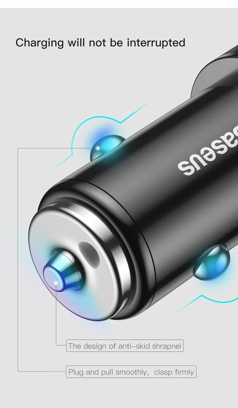Baseus Metall-Autoladegerät-Adapter für Mobiltelefone, 3.4 A, Dual-USB-Autotelefonladegerät für iPhone, Samsung und Micro-USB/Typ-C-Kabel
