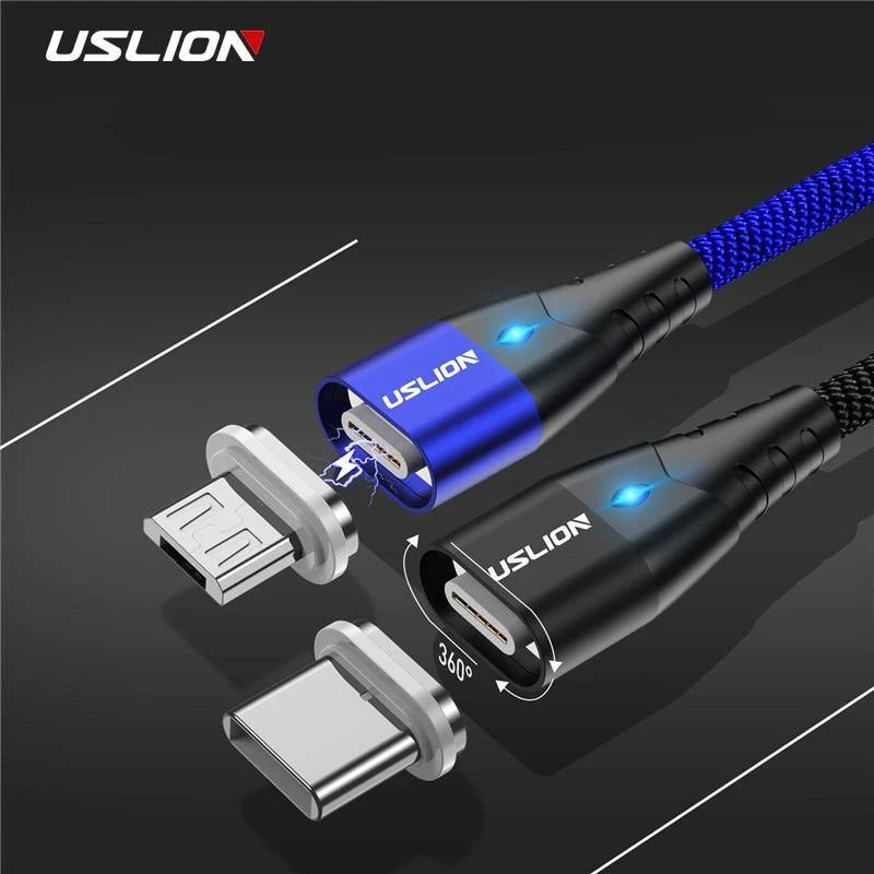 USLION LED Magnetisches USB-Kabel Schnelles Micro-USB Typ-C Magnetladegerät USB-C Datenkabel für Samsung Xiaomi Handy-Ladekabel
