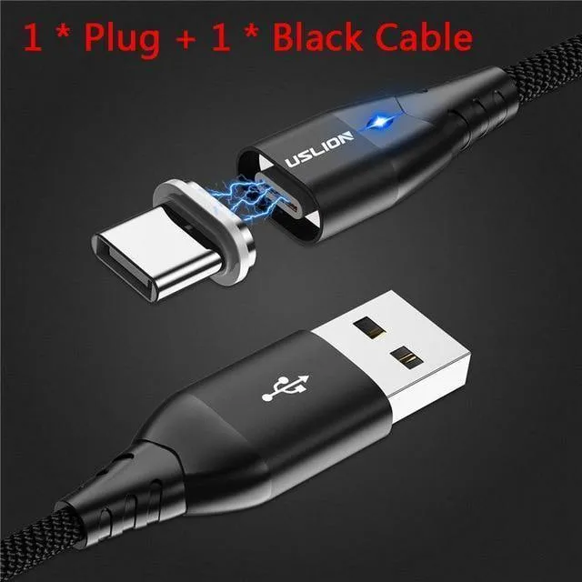 USLION LED Magnetisches USB-Kabel Schnelles Micro-USB Typ-C Magnetladegerät USB-C Datenkabel für Samsung Xiaomi Handy-Ladekabel