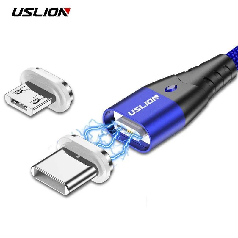 USLION LED Magnetisches USB-Kabel Schnelles Micro-USB Typ-C Magnetladegerät USB-C Datenkabel für Samsung Xiaomi Handy-Ladekabel