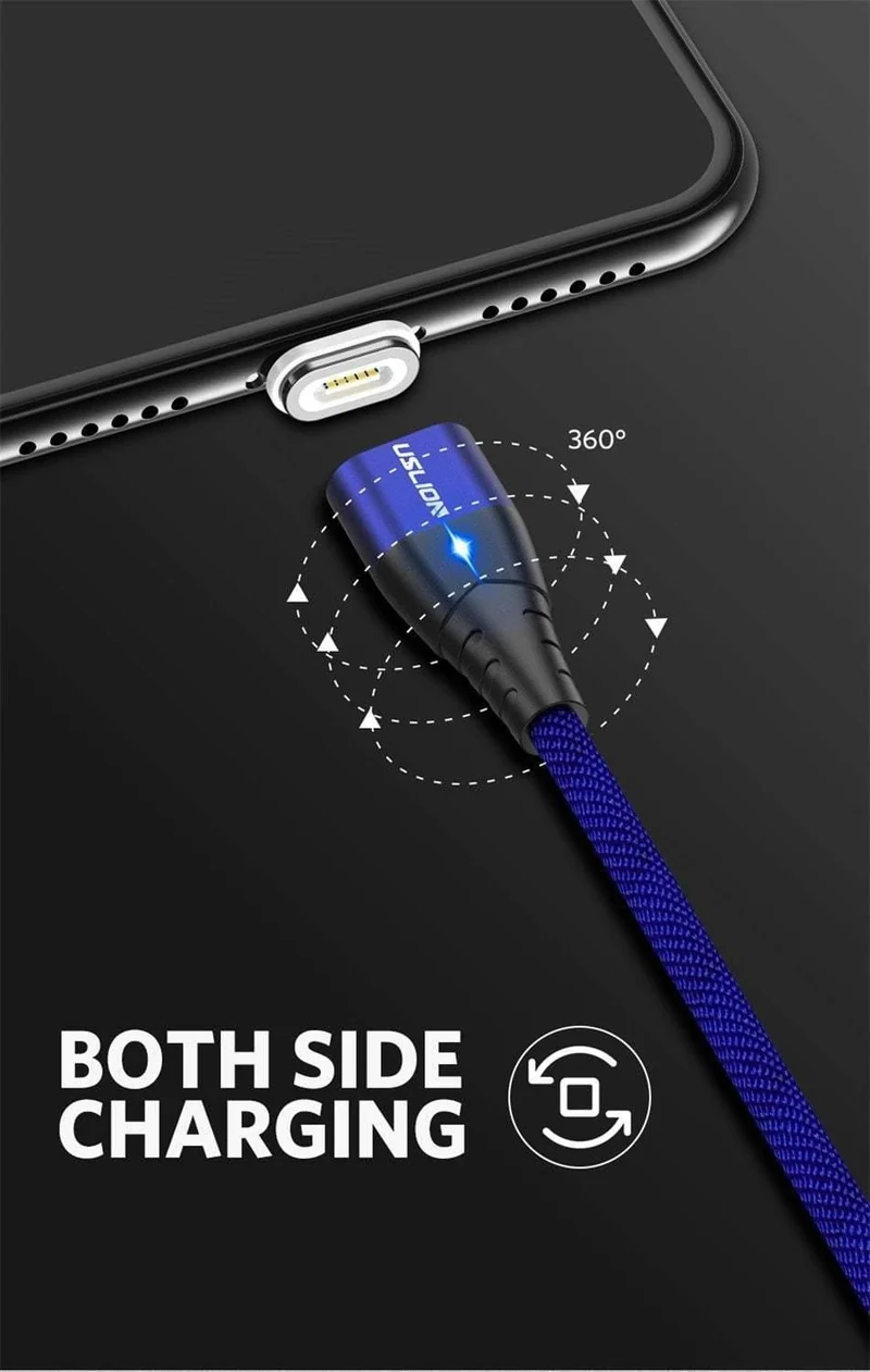 USLION LED Magnetisches USB-Kabel Schnelles Micro-USB Typ-C Magnetladegerät USB-C Datenkabel für Samsung Xiaomi Handy-Ladekabel