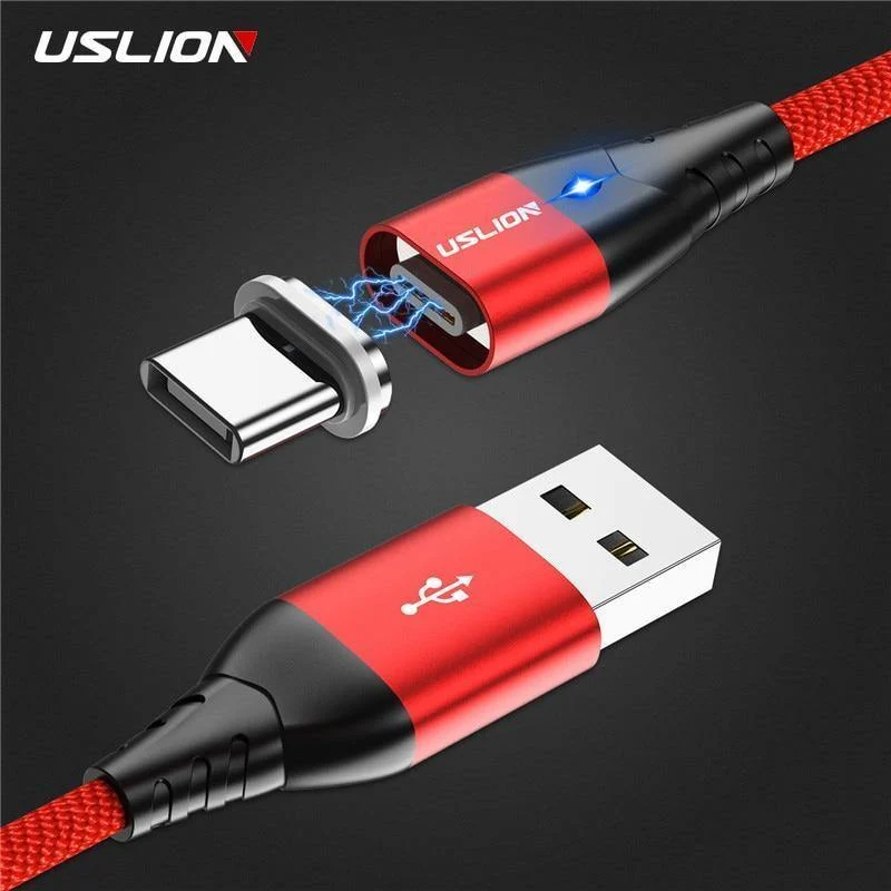 USLION LED Magnetisches USB-Kabel Schnelles Micro-USB Typ-C Magnetladegerät USB-C Datenkabel für Samsung Xiaomi Handy-Ladekabel