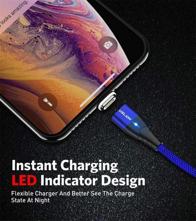 USLION LED Magnetisches USB-Kabel Schnelles Micro-USB Typ-C Magnetladegerät USB-C Datenkabel für Samsung Xiaomi Handy-Ladekabel