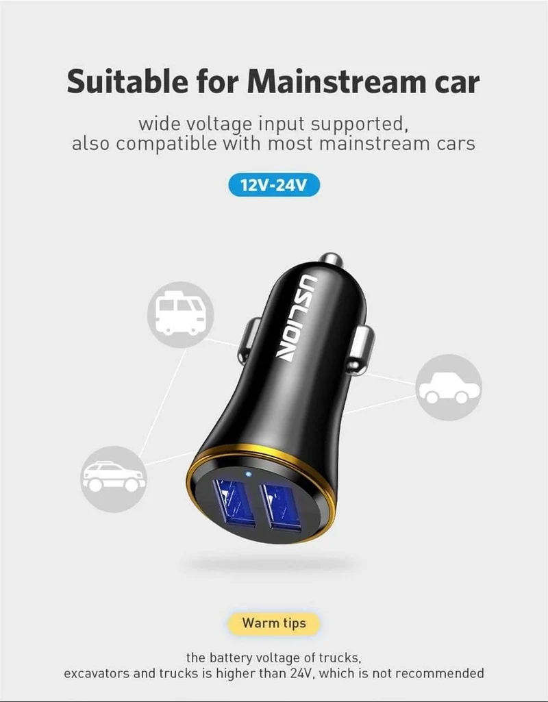 USLION Mini Dual USB Autoladegerät für Telefon 2 Port USB Fast Car-Charger für iPhone 7 XR XS MAX Autotelefonladegerät-Adapter im Auto