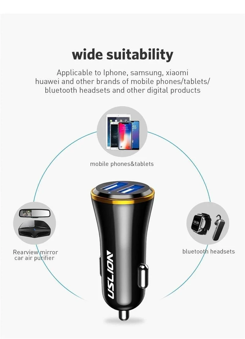 USLION Mini Dual USB Autoladegerät für Telefon 2 Port USB Fast Car-Charger für iPhone 7 XR XS MAX Autotelefonladegerät-Adapter im Auto