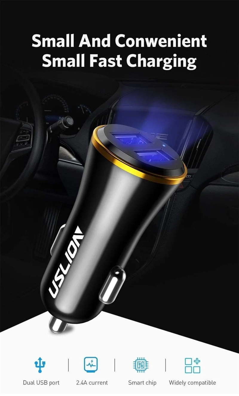 USLION Mini Dual USB Autoladegerät für Telefon 2 Port USB Fast Car-Charger für iPhone 7 XR XS MAX Autotelefonladegerät-Adapter im Auto