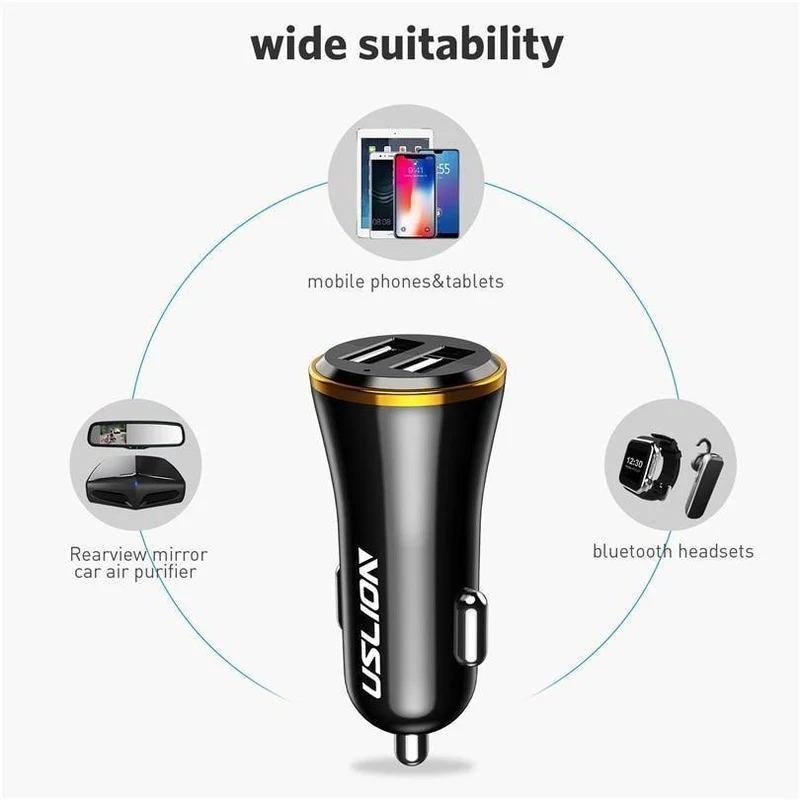 USLION Mini Dual USB Autoladegerät für Telefon 2 Port USB Fast Car-Charger für iPhone 7 XR XS MAX Autotelefonladegerät-Adapter im Auto