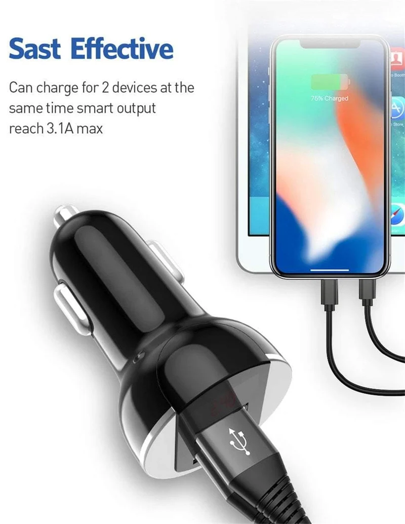 USLION USB-Autoladegerät für Handy, Tablet, GPS, 3.1A, LED-Anzeige, Schnellladefunktion, Dual-USB-Autotelefonladegerät-Adapter im Auto