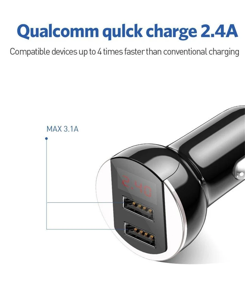 USLION USB-Autoladegerät für Handy, Tablet, GPS, 3.1A, LED-Anzeige, Schnellladefunktion, Dual-USB-Autotelefonladegerät-Adapter im Auto