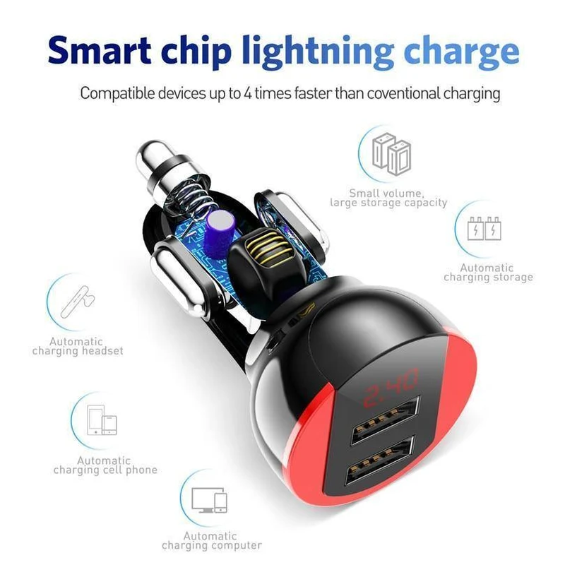 USLION USB-Autoladegerät für Handy, Tablet, GPS, 3.1A, LED-Anzeige, Schnellladefunktion, Dual-USB-Autotelefonladegerät-Adapter im Auto