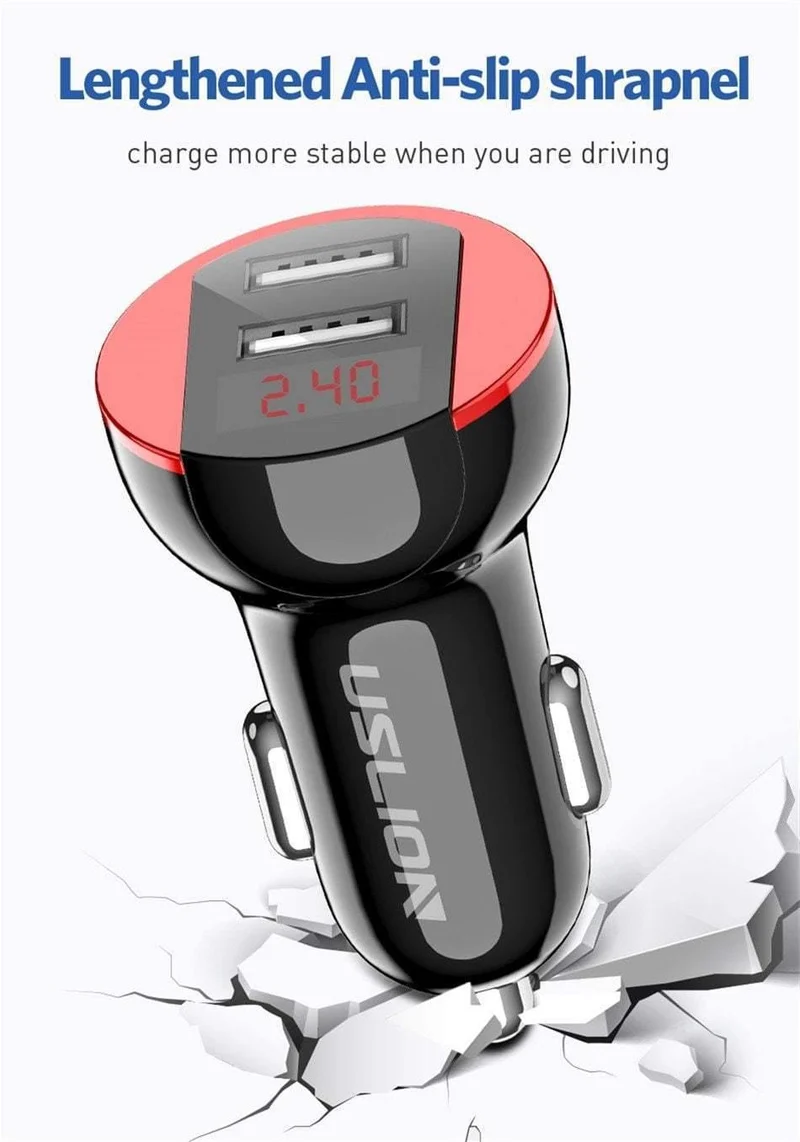USLION USB-Autoladegerät für Handy, Tablet, GPS, 3.1A, LED-Anzeige, Schnellladefunktion, Dual-USB-Autotelefonladegerät-Adapter im Auto