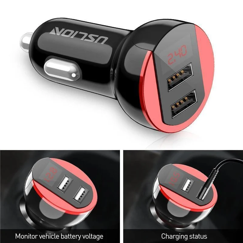 USLION USB-Autoladegerät für Handy, Tablet, GPS, 3.1A, LED-Anzeige, Schnellladefunktion, Dual-USB-Autotelefonladegerät-Adapter im Auto