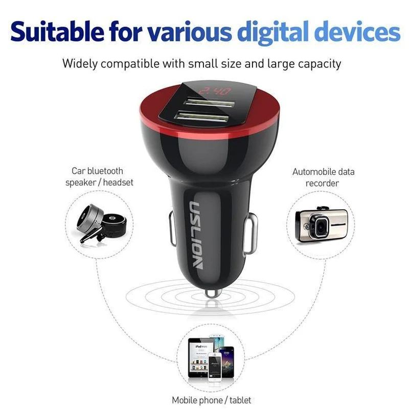 USLION USB-Autoladegerät für Handy, Tablet, GPS, 3.1A, LED-Anzeige, Schnellladefunktion, Dual-USB-Autotelefonladegerät-Adapter im Auto