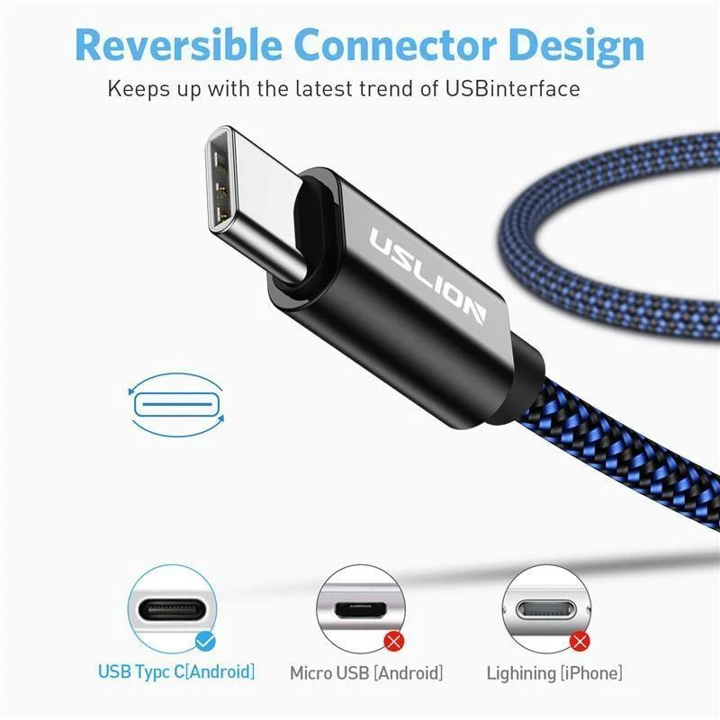 USLION USB Typ C Kabel für Samsung Galaxy S9 S8 Huawei Oneplus 6 Schnelle Lade USB C Kabel Daten Sync Typ-C Telefon Ladekabel