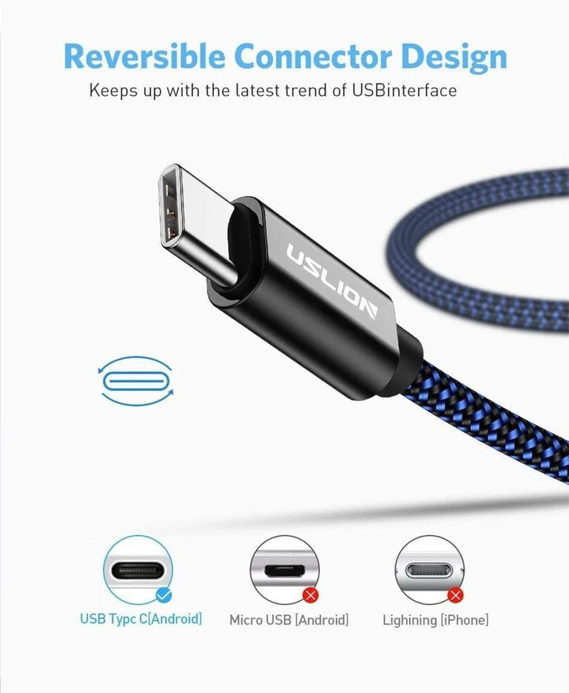 USLION USB Typ C Kabel für Samsung Galaxy S9 S8 Huawei Oneplus 6 Schnelle Lade USB C Kabel Daten Sync Typ-C Telefon Ladekabel