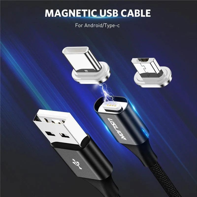 USLION 3A Magnetkabel USB Typ C Micro USB Kabel für Samsung Xiaomi Huawei 1M Schnellladung USB C Telefon Magnet Ladegerät Cabo