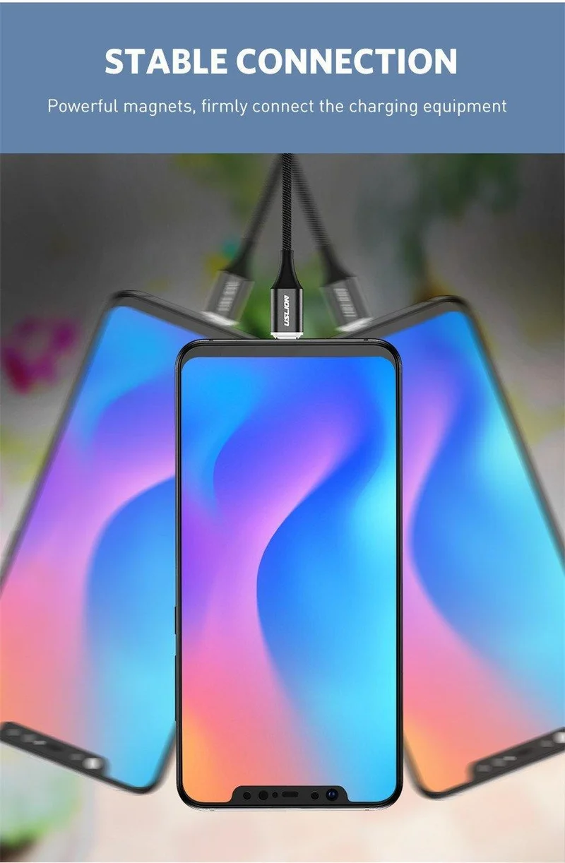 USLION 3A Magnetkabel USB Typ C Micro USB Kabel für Samsung Xiaomi Huawei 1M Schnellladung USB C Telefon Magnet Ladegerät Cabo