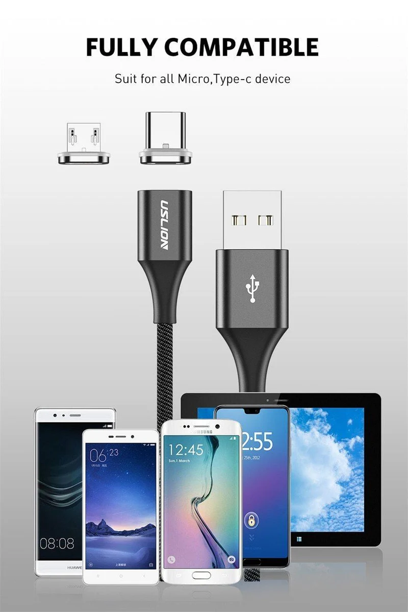 USLION 3A Magnetkabel USB Typ C Micro USB Kabel für Samsung Xiaomi Huawei 1M Schnellladung USB C Telefon Magnet Ladegerät Cabo