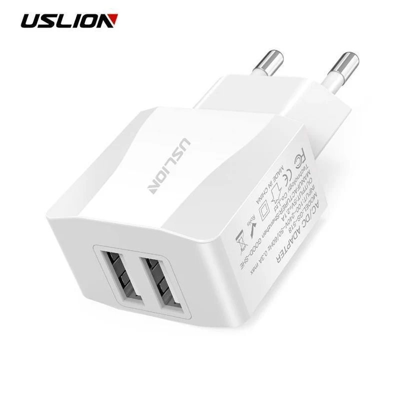 USLION Dual USB Ladegerät Handy EU Ladegerät Stecker Adapter Wand ladegerät kabel für iPhone iPad Samsung Xiaomi 2A Schnelle lade
