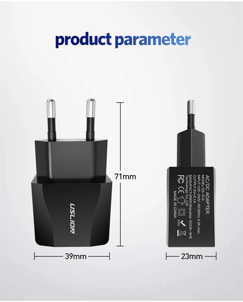 USLION Dual USB Ladegerät Handy EU Ladegerät Stecker Adapter Wand ladegerät kabel für iPhone iPad Samsung Xiaomi 2A Schnelle lade