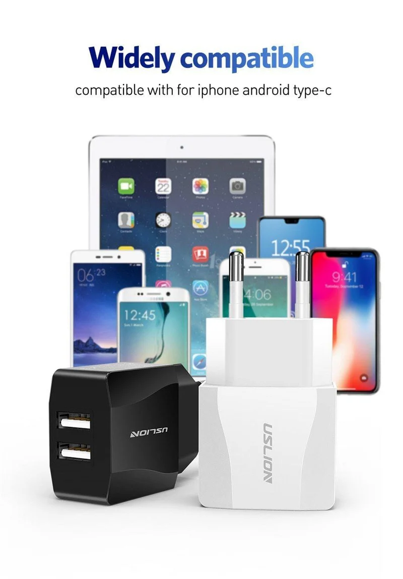USLION Dual USB Ladegerät Handy EU Ladegerät Stecker Adapter Wand ladegerät kabel für iPhone iPad Samsung Xiaomi 2A Schnelle lade