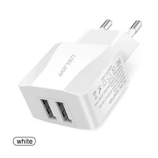 USLION Dual USB Ladegerät Handy EU Ladegerät Stecker Adapter Wand ladegerät kabel für iPhone iPad Samsung Xiaomi 2A Schnelle lade