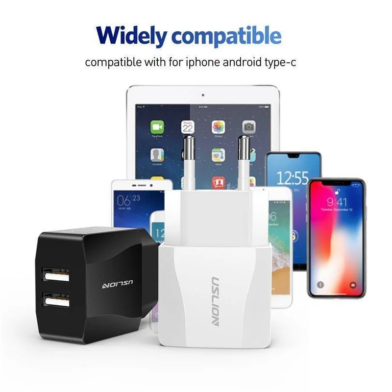 USLION Dual USB Ladegerät Handy EU Ladegerät Stecker Adapter Wand ladegerät kabel für iPhone iPad Samsung Xiaomi 2A Schnelle lade