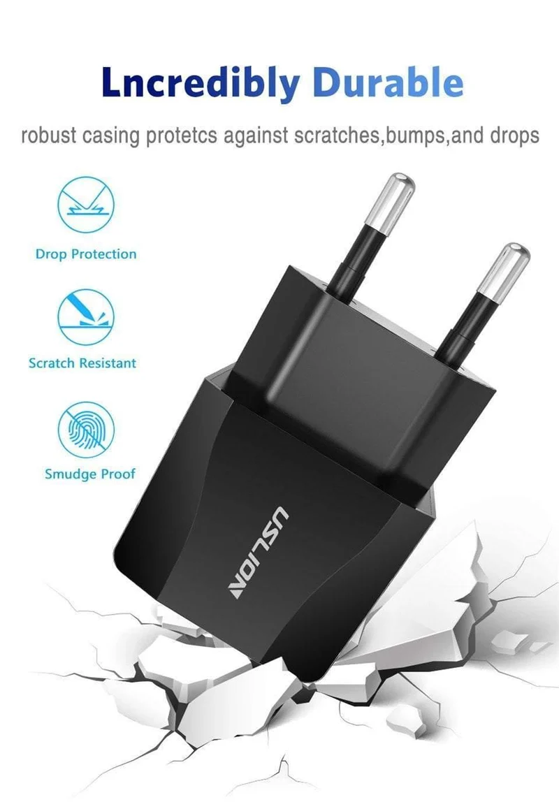USLION Dual USB Ladegerät Handy EU Ladegerät Stecker Adapter Wand ladegerät kabel für iPhone iPad Samsung Xiaomi 2A Schnelle lade
