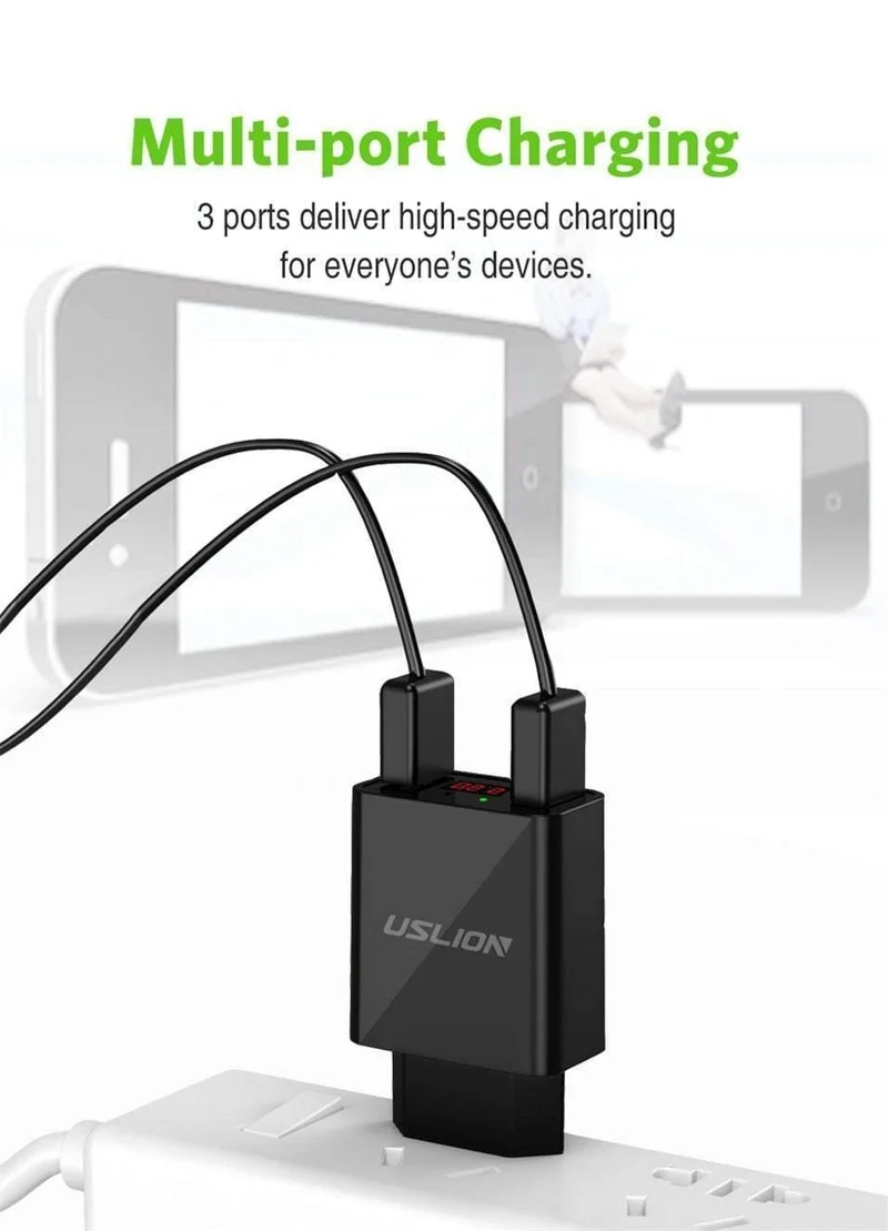 LED-Anzeige 2 USB-Ladegerät, USLION Universal-Handy-Ladegerät für iPhone iPad Samsung Xiaomi 2.2 A Max Ladewand-Ladegerät